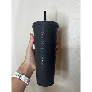 NEW Starbucks 2017 Cold Cup Tumbler 24 OZ Venti Matte Black Star S Pattern